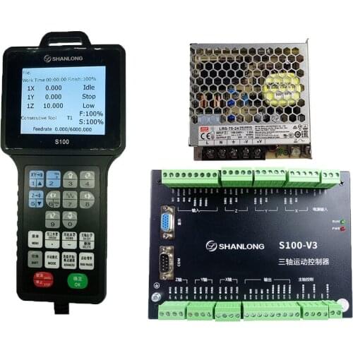 3-axis CNC Handle Controller Motion Control System S100 support G code 500KHZ+ 24v 75W MEANWELL Switching power supply