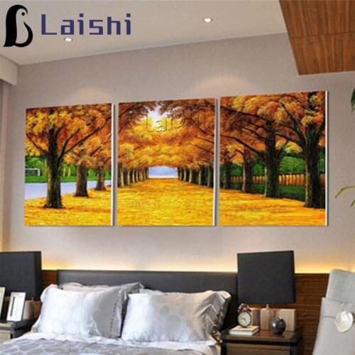 3pcs full square diamond painting Golden leaves, natural scenery mosaic diamond rhinestone embroidery cross stitch home decor