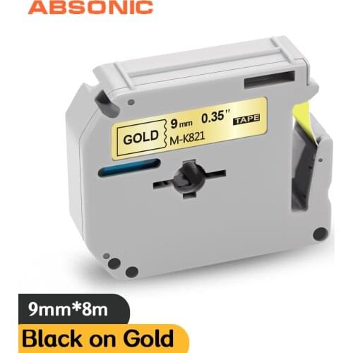 Absonic 9mm MK-821 MK 821 Black on Gold Label Tape Replace for Brother P-Touch PT-M95 PT-65 PT-70 PT-80 PT-85 PT-90 Label Maker