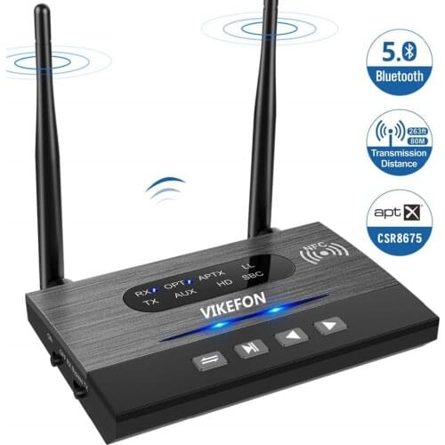 80m NFC Bluetooth 5.0 Transmitter Receiver APTX HD LL Wireless Audio Adapter Spdif RCA 3.5mm AUX for Car TV PC Pair 2 Headphones