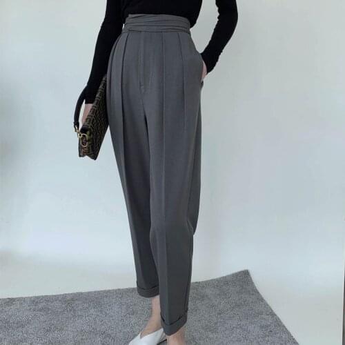 Spring and autumn womens pants casual solid color high waist loose pants