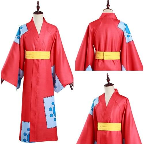 Fast Shipping Anime One Piece Wano Country Monkey D. Luffy Cosplay Costume Kimono Outfits Halloween Carnival Suit Boy Gift