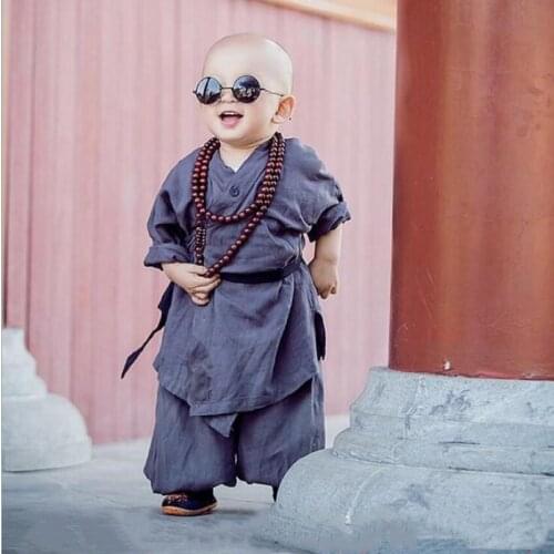 Childrens Monk Clothing Shaolin Temple Baby Costume Performance Photography Cotton Hanfu Traditional Arts Clothing