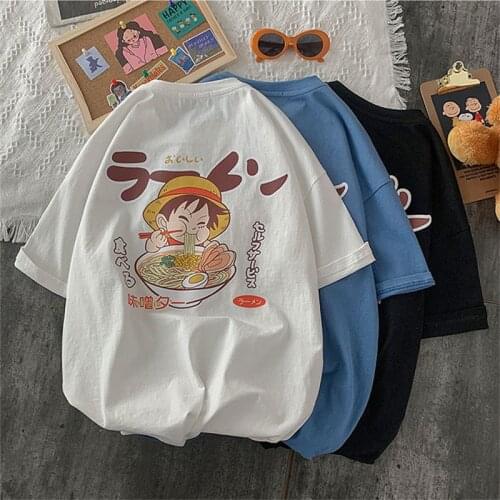 Onepieced Cartoon T Shirt Japanese Miso Casual Homme Streetwear Man Women Boys Anime Summer Top Tees Cute Luffy Male Kawaii