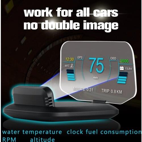 GPS Speedometer + OBD2 Display Auto HUD Head Up Display Stereo Image On-board Computer Overspeed Warning Windshield Projection