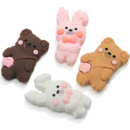 Kawaii Cartoon Bear Rabbit Resin Flat Back Cabochon For Phone Decoration Scrapbooking Crafts DIY Kids Hair Bow Accessories