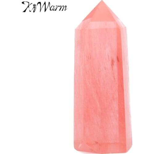 KiWarm New Hot sale Red Rare Gemstone Quartz Crystal Terminated Wand Point Healing Specimen Stone DIY Crafts Home Decor 50-70mm