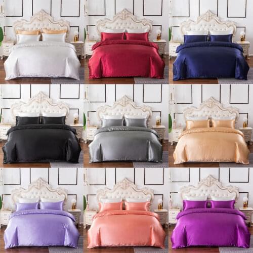 Imitation Silk Quilt Duvet Cover 100% Satin Bedding Set Pillowcase Bed Linen Comforter Luxury Home King Queen Twin Pure Color