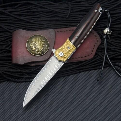 BEST EDITION !! RARE Damascus Steel Bearing Knife Particle Dalbergia Handle Camping EDC tool,Collection Knives
