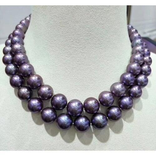 MADALENA SARARA AAA 10-13mm Freshwater Pearl Dark Purple Round Shape Edison Pearl Necklace Strand 18" For Womens Jewelry MD-E11