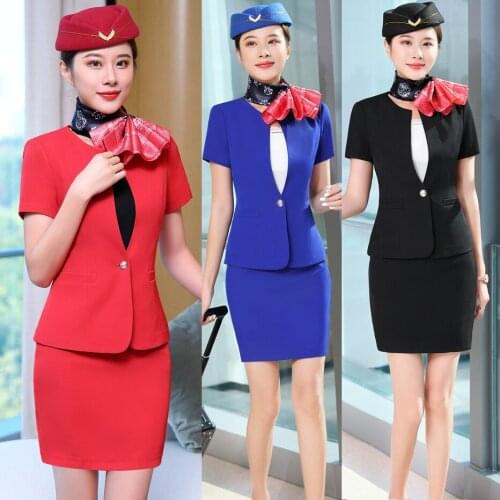 Fashion Red Blazer Women Business Suits with Scarf Ladies Skirt and Jacket Sets Stewardess Attendants Office Uniform Styles