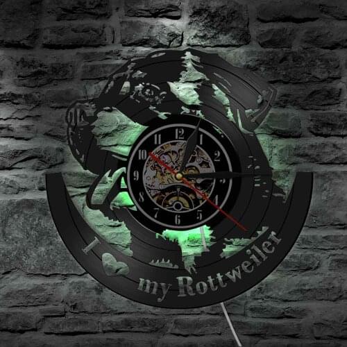 I Love Rottweiler Home Art Decor Wall Clock German Dog Breed Rottweiler Vinyl Record Wall Clock Home Decoration Dog Pet Gift