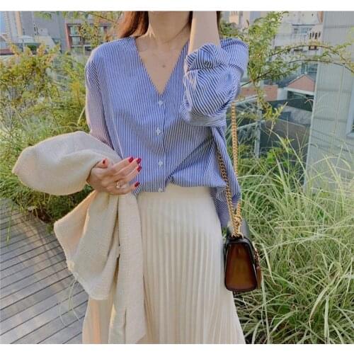 New spring Vintage stripe Shirt female Oversize Tops Women long sleeve Girls Blouse Summer New Women Blouses femme Blusas