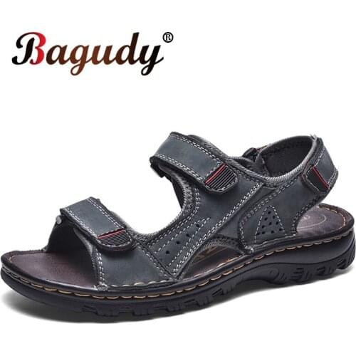 New Fashion Mens Sandals Breathable Genuine Leather Outdoor Sandals Luxury Mens Summer Casual Shoes Men Slippers Beach shoes