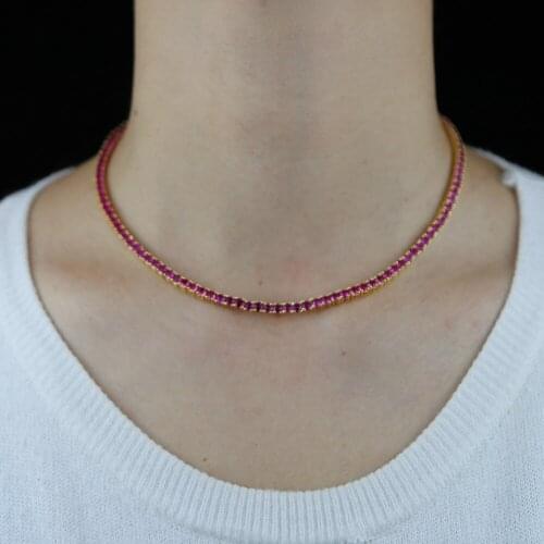 Long 3mm red Cubic Zircon CZ Hip Hop Tennis Chain Necklace Wholesale Rapper Jewelry Street Party punk Jewelry Necklace for women