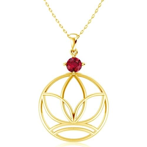 585 Gold Round Ruby Gemstone Fire Necklace Pendant For Women Solid 925 Sterling Silve For Women Girls Wedding Engagement Jewelry