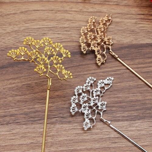 10 PCS 50.5*65mm Metal Alloy Branch Hair Sticks Gold/Silver Color Branch Hair Sticks Base Setting For Women Hairwear Decoration