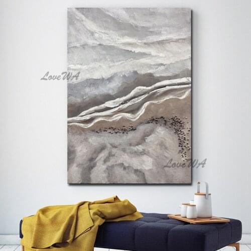 Full Textured Abstract Painting With Light Grey And Brown Modern Handmade Oil Painting Picture Home Decor Wall Art No Framed