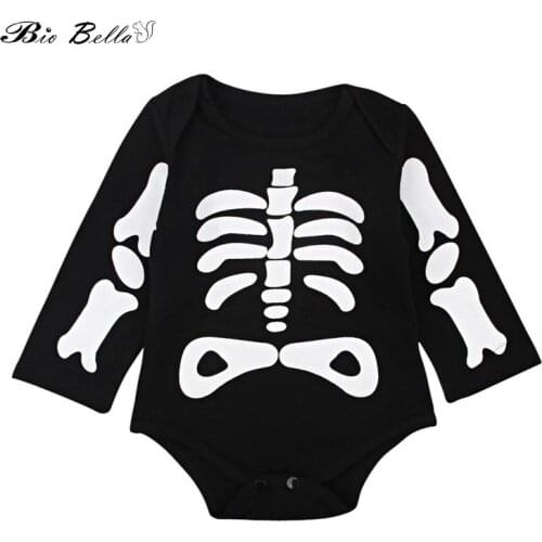 Halloween Festival Casual Kids Clothes Newborn Baby Girl Boy Skeleton Long Sleeve Bodysuit Boys Girls Cotton Toddler Outfits