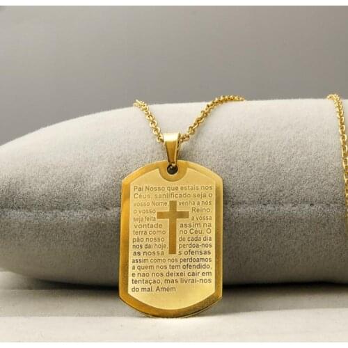 Simple Atmosphere Stainless Steel Scripture Cross Pendant Necklace for Men