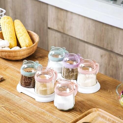 Transparent Sugar Bowl Glass Cruet Seasoning Jar Bottle Home Kitchen Seasoning Storage Tank With Spoon