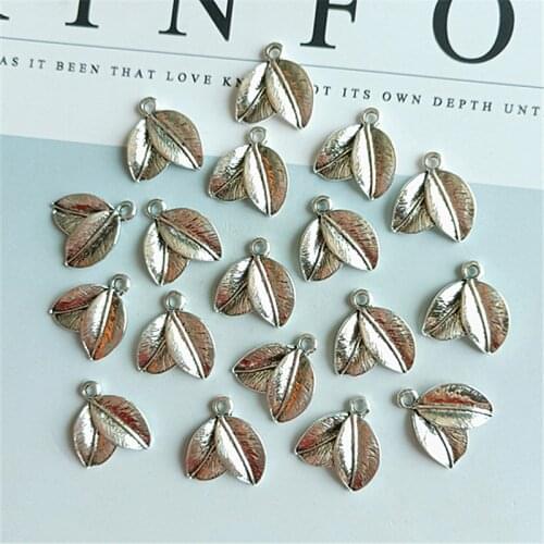 20 pcs/lot Two Leaf Silver Pendant Buttons With Ring Decoration DIY Creative Alloy Choker Leaf Accessories Jewelry Factory