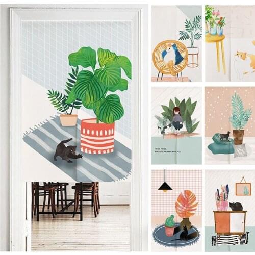 Cute Cartoon Cat Kitchen Bedroom Door Curtain Geomantic Half Panel Curtain Home Decoration Blackout Curtain