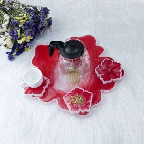 5-piece petal shape coaster silicone mold UV resin pottery clay mold tableware coffee, tea juice cup accessories