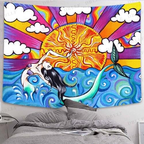 Simsant Psychedelic Sun Tapestry Ocean Wave Abstract Painting Art Wall Hanging Tapestries for Living Room Home Decor Banner
