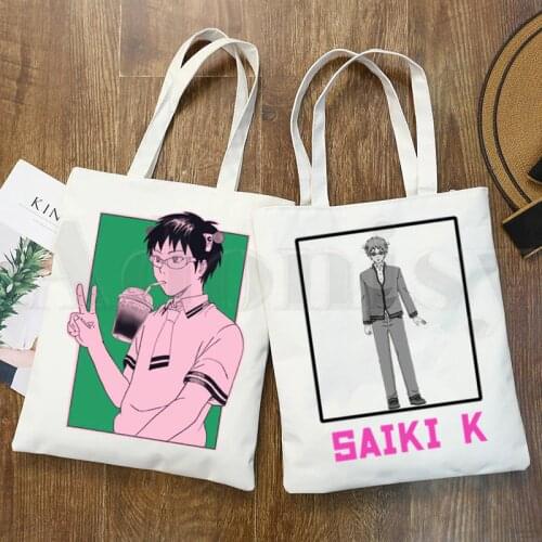 Saikis The Disastrous Life Of Saiki K Handbags Cloth Canvas Tote Bag Shopping Travel Women Reusable Shoulder Shopper Bag Bolsas