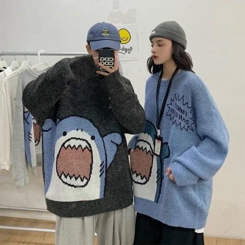 Harajuku Casual Shark Sweater Women Men Oversized Knitted Pullover Sweaters Pull Jumpers for Couples Pull Femme Mujer