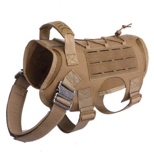 Tactical Dog Harness Vest Military Working Training Molle Vest Metal Buckles Loop Panels with Free Bungee Leash for Pet