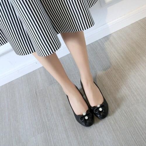 Big Size ladies high heels women shoes woman pumps Bowknot Shallow mout Rough-heeled single shoes