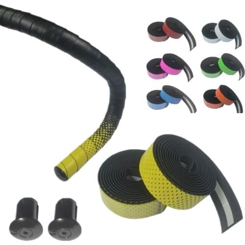 High Quality PU Road Bike Tapes Bicycle Cork Handlebar Tape Wrap +2 Bar Plug Bicycle Accessories Gradient Bike Handlebar Tapes