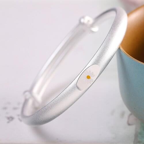 Daisy Fashion Net Red 999 Sterling Silver Frosted Glossy Ladies Bracelet Can be Pulled