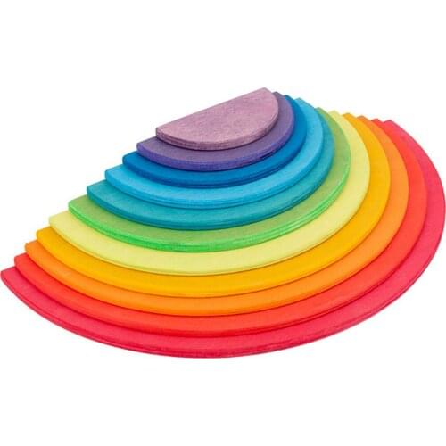 11pcs Wooden Rainbow Stacker Wooden Rainbow Stacking Toys Building Block Montessori Educational Toy For Kids Baby