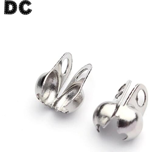 50pcs/lot 1.5/2/3.2mm Stainless Steel Crimp End Caps Beads Ball Chain Connector Ending Clasp for DIY Jewelry Findings Making