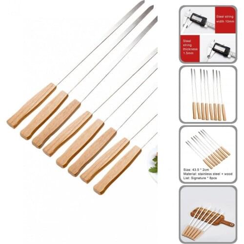 Stainless Steel 8Pcs Durable Rust-Proof 17 inch Long Barbecue Stick Portable Kabob Skewer Comfortable Grip for Kitchen