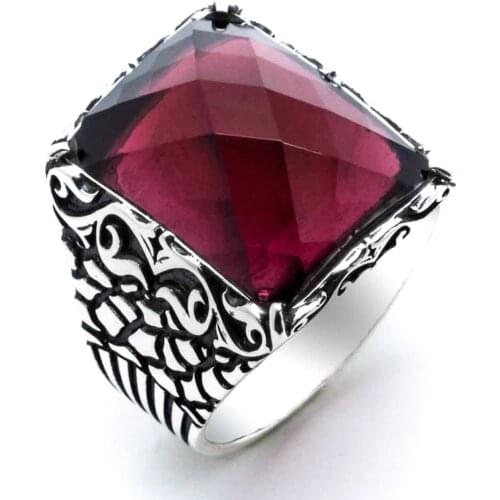 925 sterling Silver Red Zircon Stone Ring