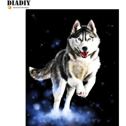 5D Diy Diamond Painting Cross stitch husky full round Diamond embroidery black white wolf full Diamond mosaic wolves