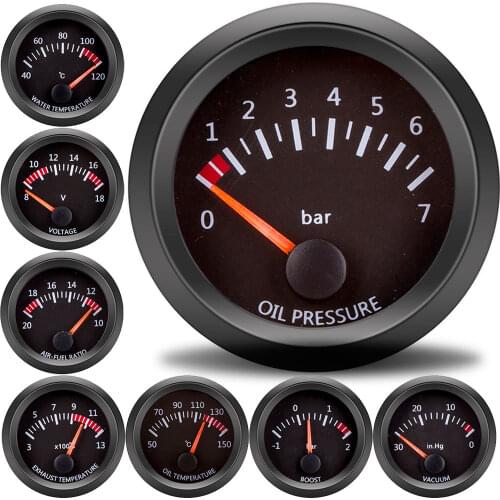 52mm Car Gauge 2" 12V Oil Pressure Gauge Water Temp Oil Temp Oil Press Fuel Volts Gauge Air Fuel Ratio Boost Exhaust Temp Meter
