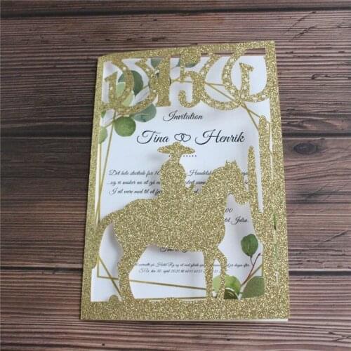 Glittery horse riding invitation card birthday greeting card hollow laser cutting customized printing 50 sets