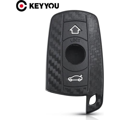KEYYOU Key Rings For BMW X1 X5 3 5 Series E90 E91 E92 E60 Fob Carbon Fiber Silicone Car Key Remote Cover Key Case Car Accessorie