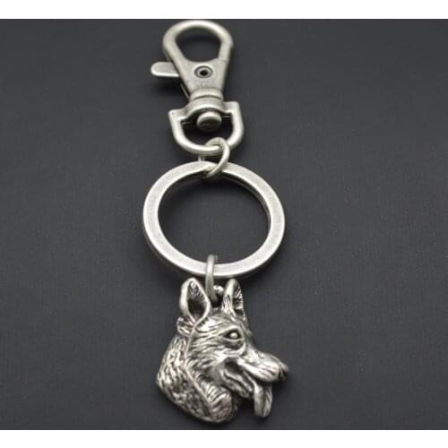 Wholesale animal Key chain German Shepherd key chain Lovely Pet key ring Anti-Silver Plated brithday gift 12pcs/lot