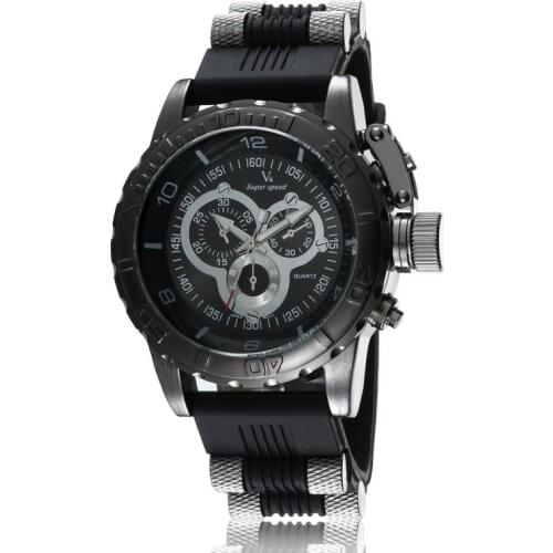 Hot Sale Vogue V6 Strips Hour Marks Round big Dial Quartz Watch Men Fashion Hours Silicone Sport Wrist Watch Relogio Masculino