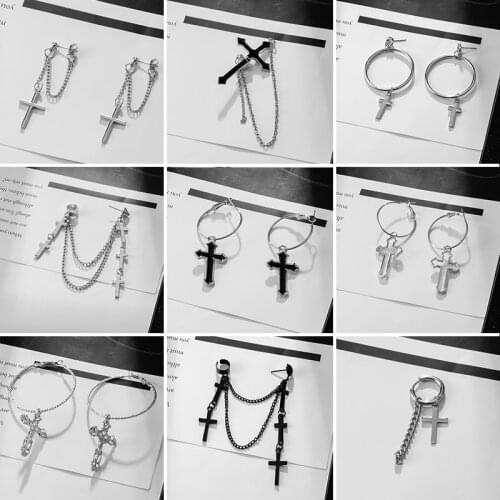 Statement Vintage Christian Cross Pendant Drop Earrings for Women Men Fashion Goth Chain Unusual Earings Punk 2021 Trend Jewelry