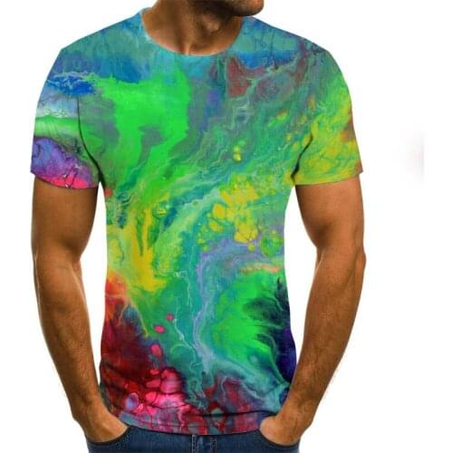 2020 new fashion Mens summer streamer color pattern printing short sleeve round neck T-shirt fashion shirt