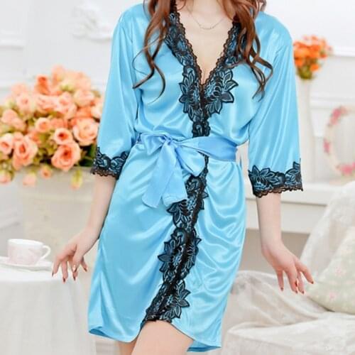 Robe Bathrobe Women Silk Bridesmaid Robes Sexy Navy Blue Robes Satin Robe Ladies Dressing Gowns