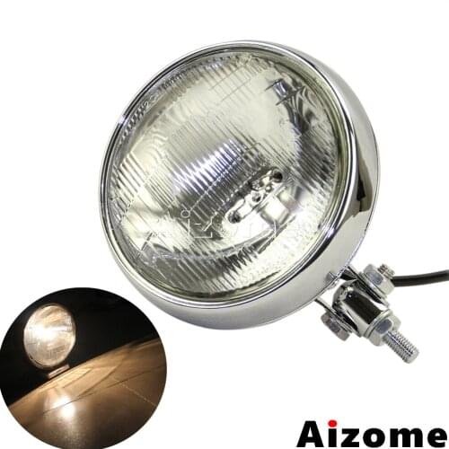 Chrome 5-3/4" Headlight Universal Motorcycle Retro Headlamp Clear Glass For Harley Honda Yamaha Kawasaki Cafe Racer Custom
