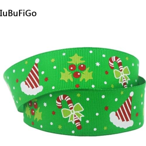 [IuBuFiGo] New style1" 25mm Christmas ribbon Printed Grosgrain ribbons Tape Hair bow 10 yards/roll Free shipping XZD--1878